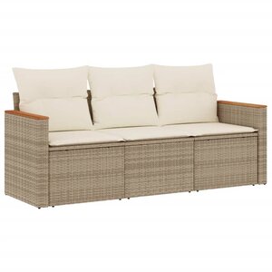 vidaXL Salon de jardin avec coussins 3 Pièces beige résine tressée