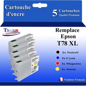 T3AZUR- 5x Cartouches Compatibles avec Epson T78XL T79XL remplace Epson WorkForce Pro WF5110DW WF5190DW WF5620DWF WF5690DWF