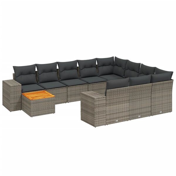 vidaXL Salon de jardin 11 Pièces avec coussins gris résine tressée