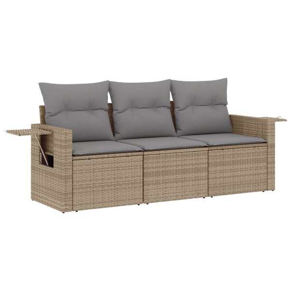 vidaXL Salon de jardin avec coussins 3 Pièces beige résine tressée