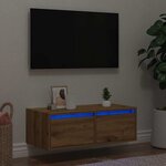 vidaXL Meuble TV avec lumières LED chêne artisanal 75x35 5x25 cm