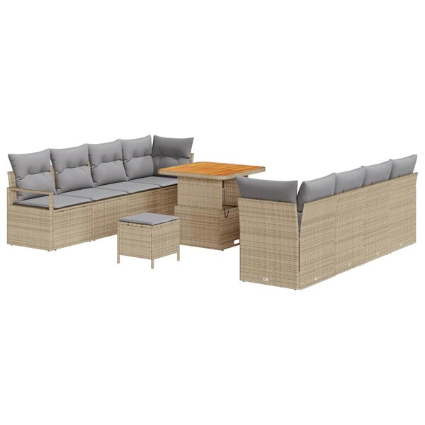 vidaXL Ensemble de canapé de jardin 11 Pièces Beige Poly rotin