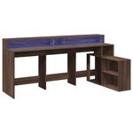 Bureau table poste de travail meuble d'ordinateur informatique étude et lumières LED chêne bois d'ingénierie brun 02_0023791