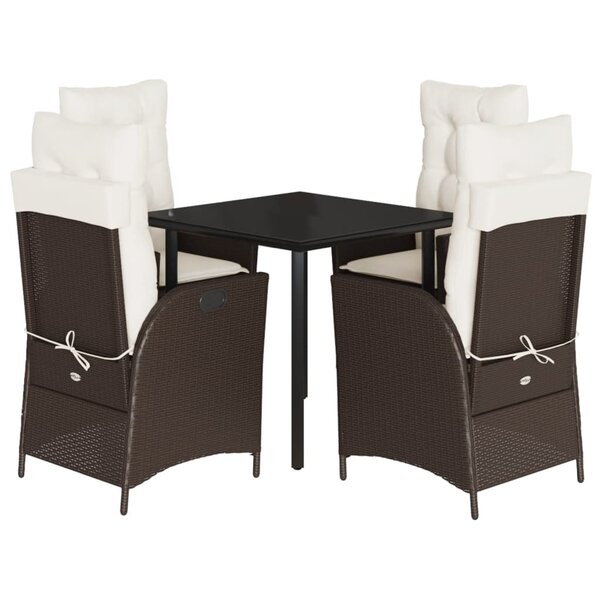 vidaXL Ensemble à manger de jardin 5 Pièces et coussins marron poly rotin