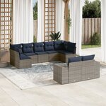 vidaXL Salon de jardin 9 Pièces avec coussins gris résine tressée