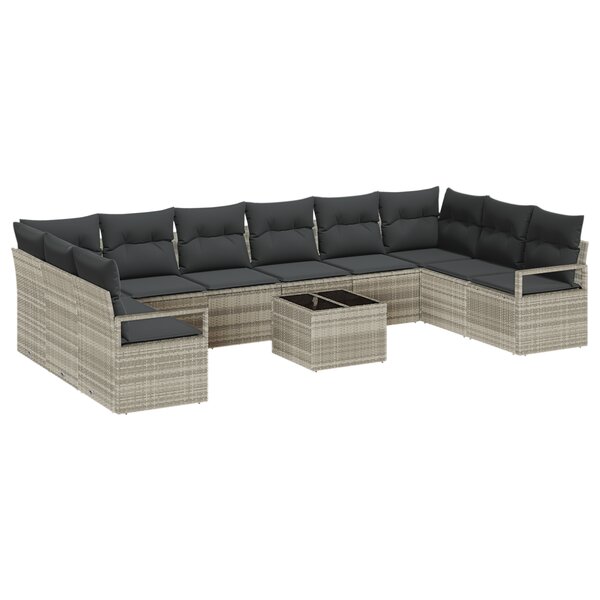 Ensemble de Canapé de Jardin 11 pièces vidaXL avec Coussins Gris Poly Rattan
