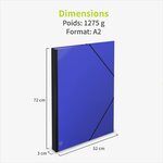 ACROPAQ Carton à dessin A2  B2  A3  A4- 52 x 72 cm- 2 Fermetures élastiques- Dos Extensible- Carton Renforcé- Ecologique FSC- Bleu