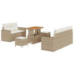 Ensemble de canapés de jardin 8 pièces avec coussins beige en poly rattan acacia