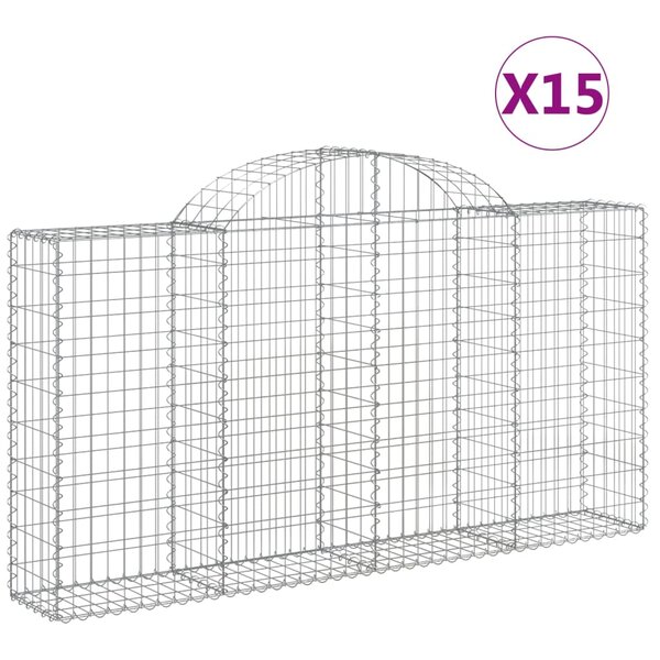 vidaXL Paniers à gabions arqués 15 Pièces 200x30x100/120 cm Fer galvanisé
