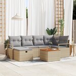 Canapé de jardin vidaXL 7 pièces avec coussins beige en rattan poly