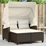 vidaXL Canapé de jardin 2 places avec auvent et tabourets marron rotin