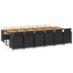 vidaXL Ensemble à dîner de jardin coussins 13 Pièces Résine tressée Noir