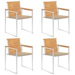 vidaXL Chaises de jardin lot de 4 avec coussins Bois de teck massif