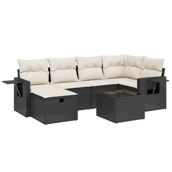 vidaXL Salon de jardin 7 Pièces avec coussins noir résine tressée