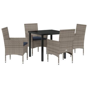 vidaXL Ensemble table et chaises avec coussin 5 Pièces Gris Rotin PE