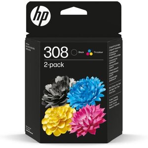 Pack de 2 cartouches d'encre HP 308 authentiques noire et tricolore (6L6S6UE) pour HP Envy 6110  6120  6130  6520  6530