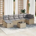 vidaXL Ensemble de canapé de jardin 8 pièces avec coussins en poly rattan beige