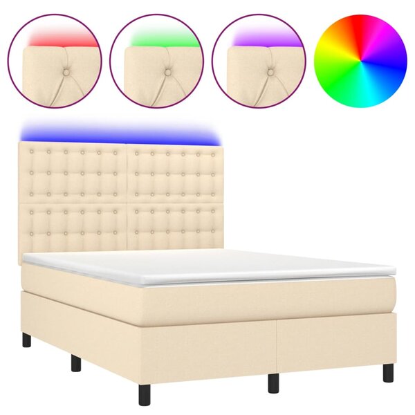 vidaXL Sommier à lattes de lit et matelas et LED Crème 140x200cm Tissu