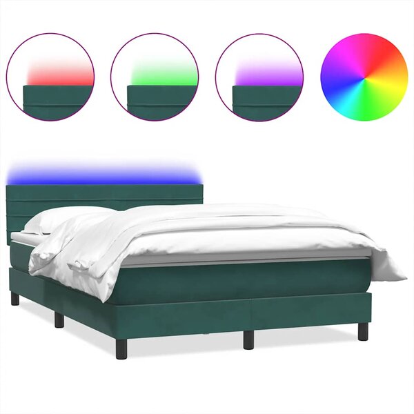 vidaXL Sommier à lattes de lit et matelas et LED vert foncé 140x210cm velours
