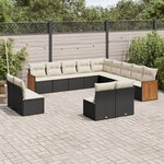 vidaXL Salon de jardin avec coussins 13 Pièces noir résine tressée