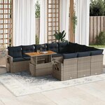 vidaXL Salon de jardin 11 Pièces avec coussins gris résine tressée