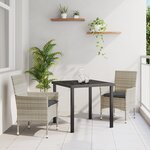 vidaXL Ensemble de Salle à Manger de Jardin 3 Pièces avec Coussins en Rattan Synthétique Gris Clair