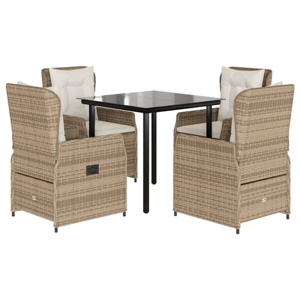 vidaXL Ensemble à manger de jardin avec coussins 5Pièces Beige poly rotin