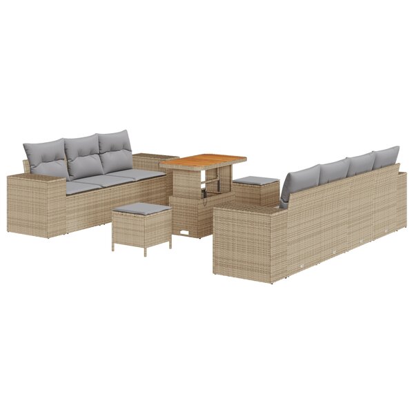 Ensemble de 10 Pièces de Canapés de Jardin avec Coussins Beige Rattan PE Acacia
