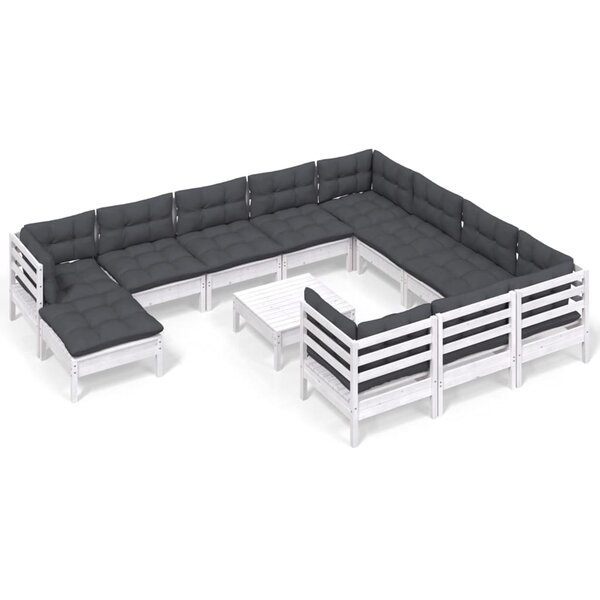 vidaXL Salon de jardin 12 Pièces avec coussins blanc bois de pin