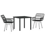 vidaXL Ensemble de Dîner de Jardin 3 Pièces Noir Poly Rattan
