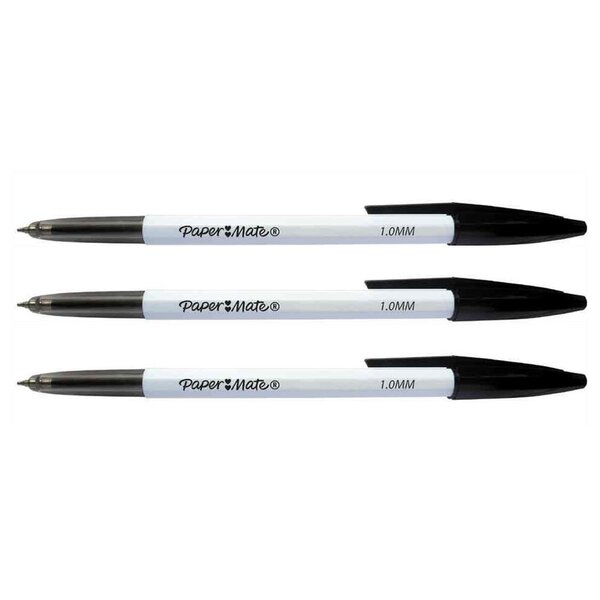 Stylo à Bille 045 Pointe Fine Noir x 3 Paper Mate