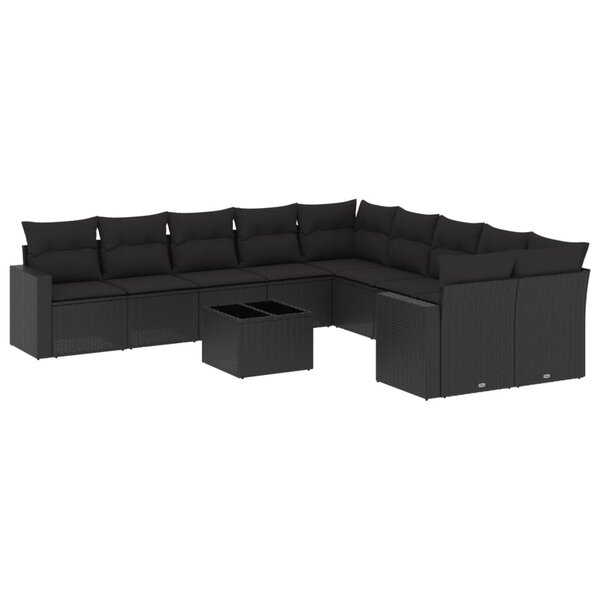 vidaXL Salon de jardin 11 Pièces avec coussins noir résine tressée