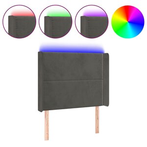 vidaXL Tête de lit à LED Gris foncé 93x16x118/128 cm Velours