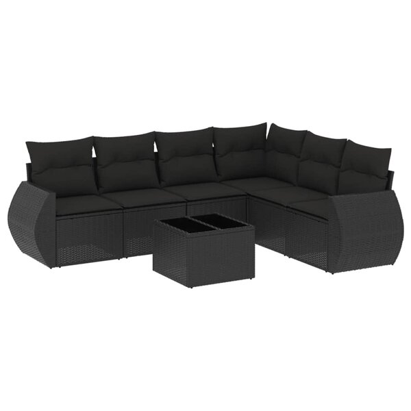 vidaXL Salon de jardin 7 Pièces avec coussins noir résine tressée