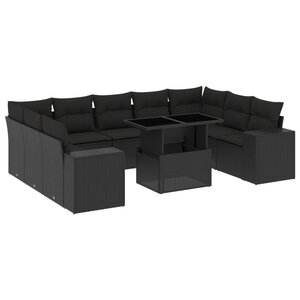 vidaXL Salon de jardin 10 Pièces avec coussins noir résine tressée