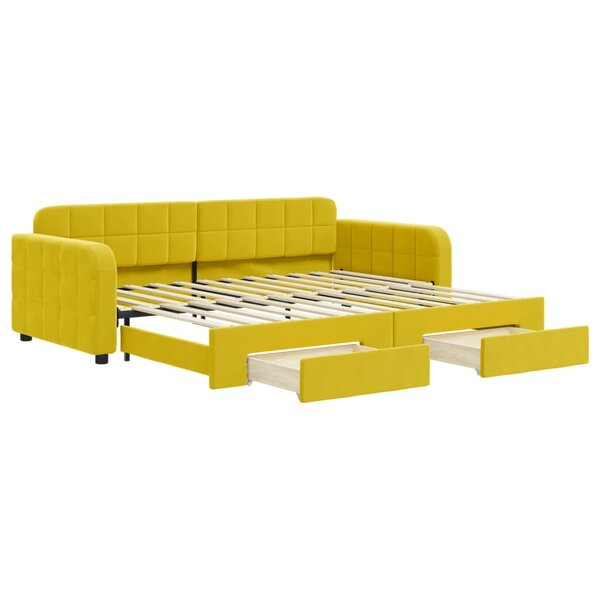 vidaXL Lit de jour avec gigogne et tiroirs jaune 90x200 cm velours