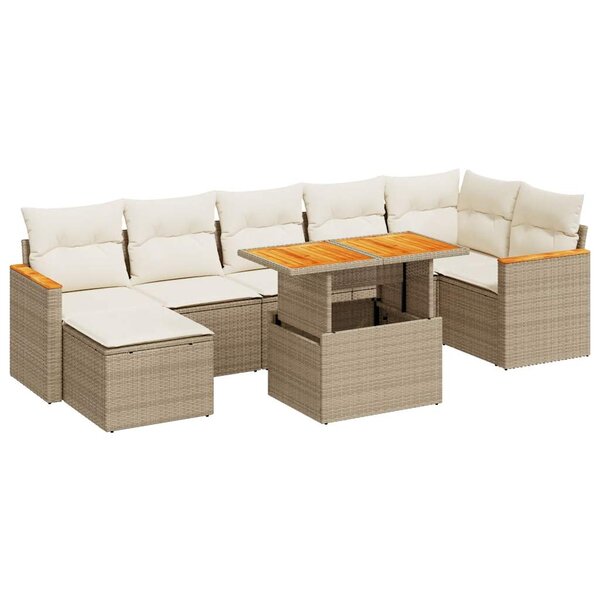 vidaXL Salon de jardin avec coussins 8 Pièces beige résine tressée acacia