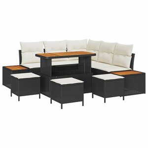 vidaXL Ensemble de canapé de jardin avec coussin 9 Pièces Noir Poly rotin