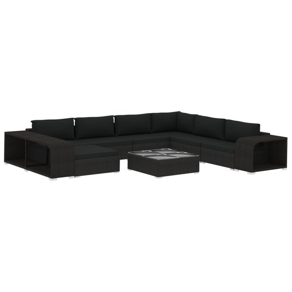 Salon de jardin meuble d'extérieur ensemble de mobilier 10 pièces avec coussins résine tressée noir 02_0015171