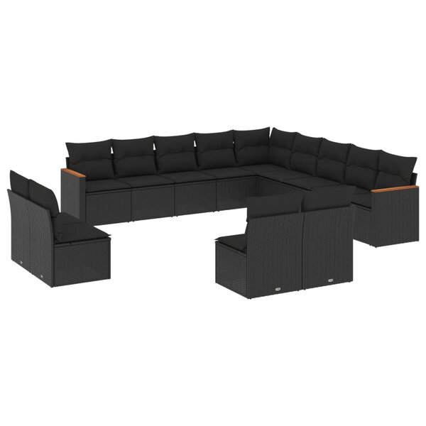 vidaXL Salon de jardin avec coussins 13 Pièces noir résine tressée