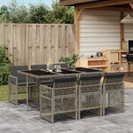 vidaXL Ensemble à manger de jardin et coussins 7 Pièces gris rotin