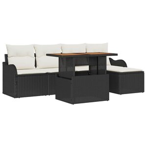 vidaXL Ensemble de canapé de jardin avec coussin 6 Pièces Noir et crème