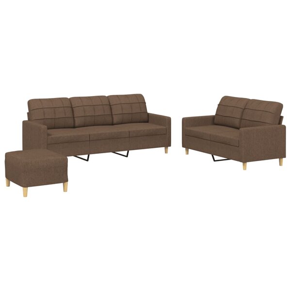 vidaXL Ensemble de canapés 3 Pièces avec coussins Marron Tissu