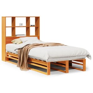 vidaXL Lit bibliothèque sans matelas cire marron 100x200cm bois massif