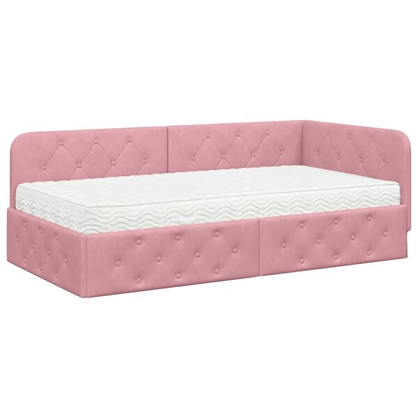 vidaXL Cadre de lit d'angle avec matelas Rose 90 x 190 cm Velours