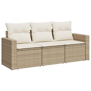 vidaXL Salon de jardin avec coussins 3 Pièces beige résine tressée