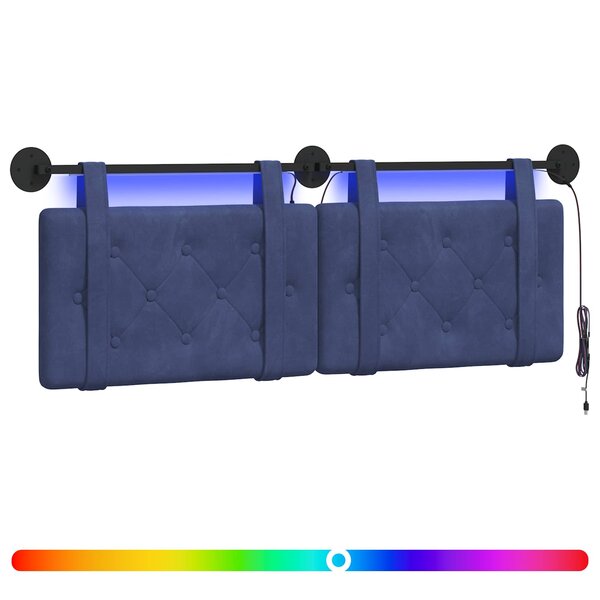 vidaXL Tête de lit suspendue Avec lumière LED Bleu police Velours