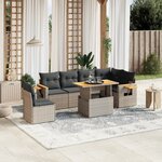 vidaXL Salon de jardin avec coussins 7 Pièces gris résine tressée