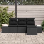 vidaXL Ensemble de canapé de jardin avec coussin 4 Pièces Noir