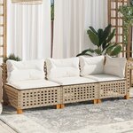 vidaXL Canapé de jardin avec coussins 3 places beige résine tressée